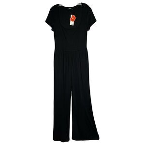 Cider | New Black Scoop Neck Short Sleeve Wide Leg Jumpsuit, Large (Size 8/10)